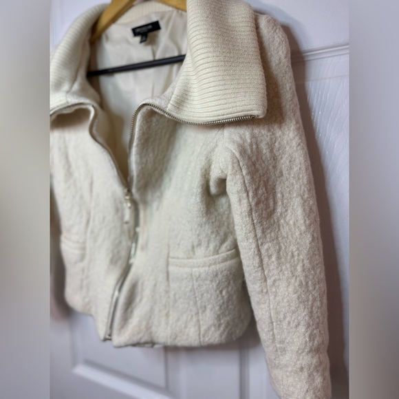 Ann Taylor Wool Sweater Jacket Coat Gold Zipper Off white Sz 12 Over Coat - Picture 4 of 16
